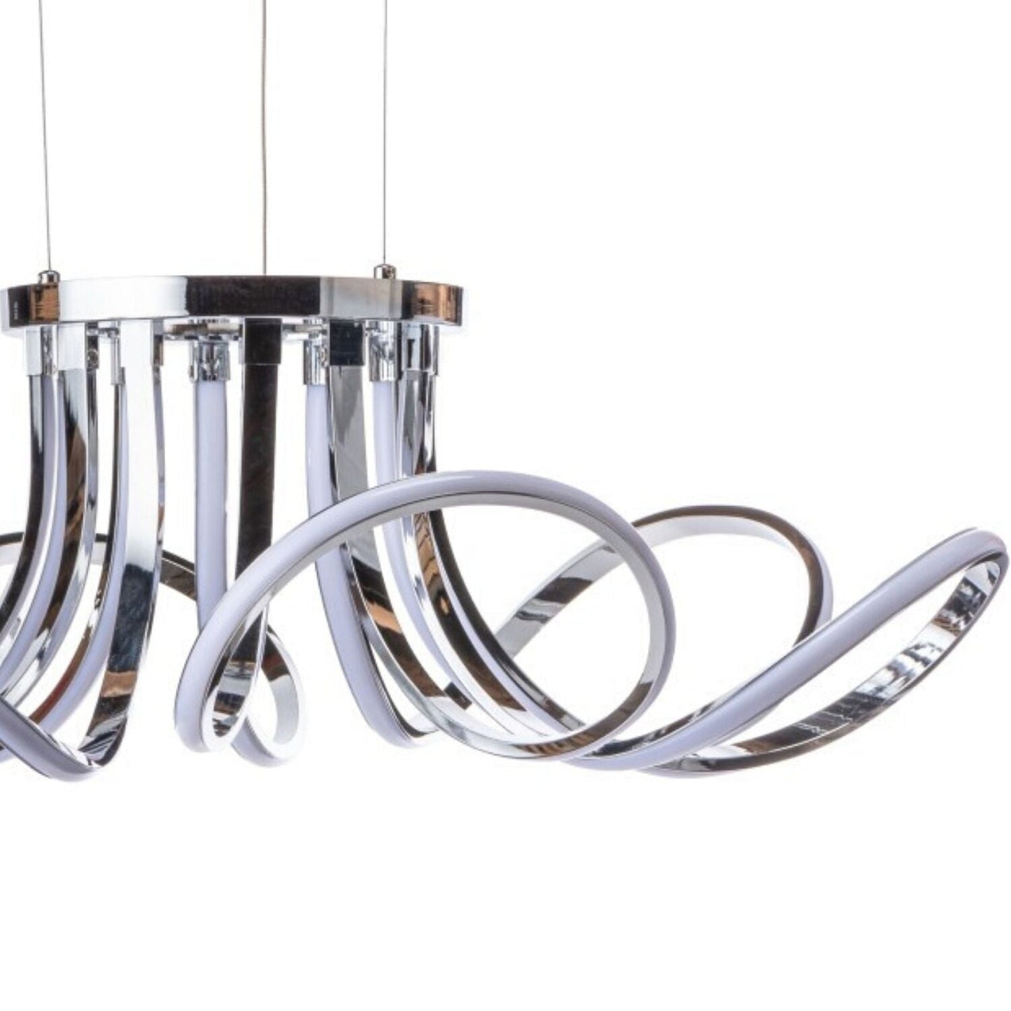 6 Petal Flower LED Strip Chandelier - Chrome Finish, Dimmable, and Adjustable Hanging Length