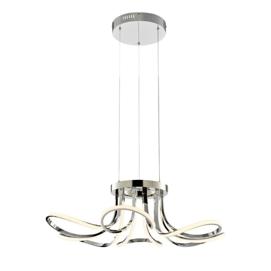 6 Petal Flower LED Strip Chandelier - Chrome Finish, Dimmable, and Adjustable Hanging Length