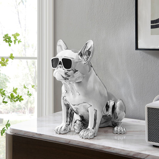 French Bulldog Sitting Sculpture // Chrome & Black