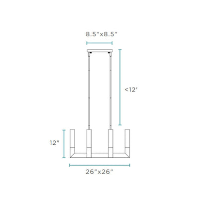 8 Light Square Crystal Dianyi LED Chandelier - Silver | Dimmable & Adjustable