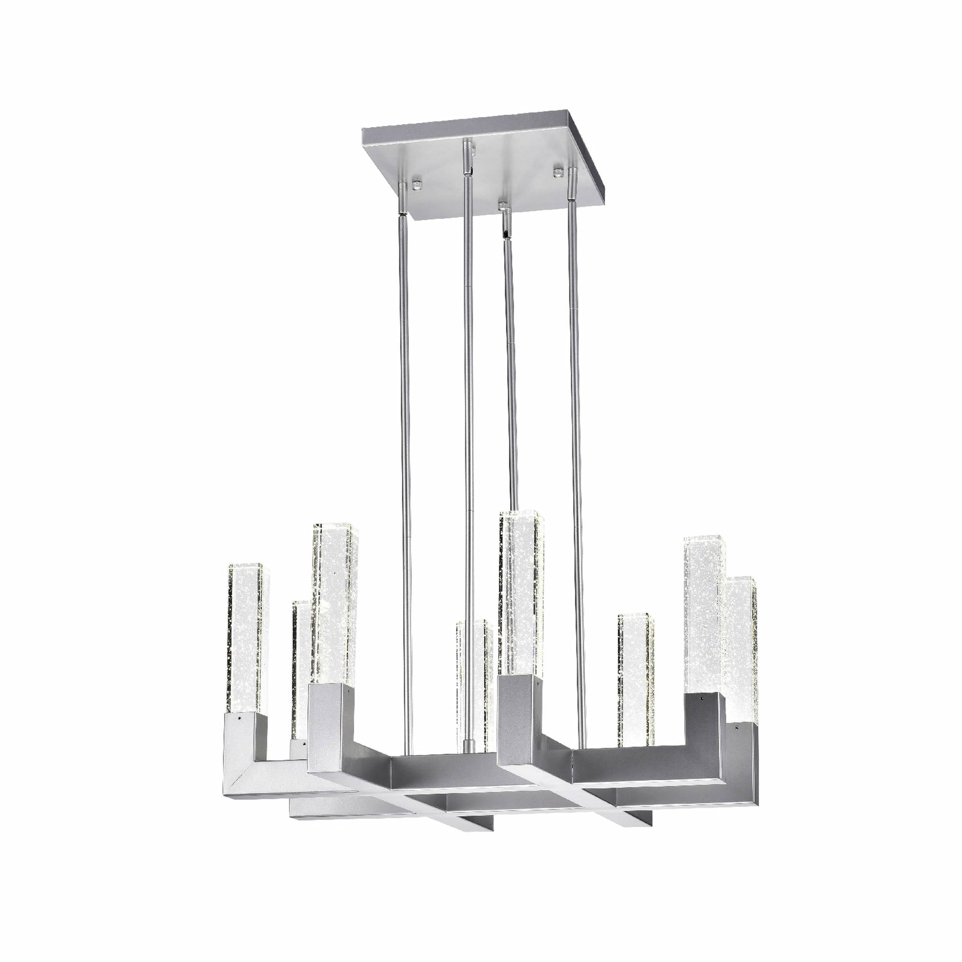 8 Light Square Crystal Dianyi LED Chandelier - Silver | Dimmable & Adjustable