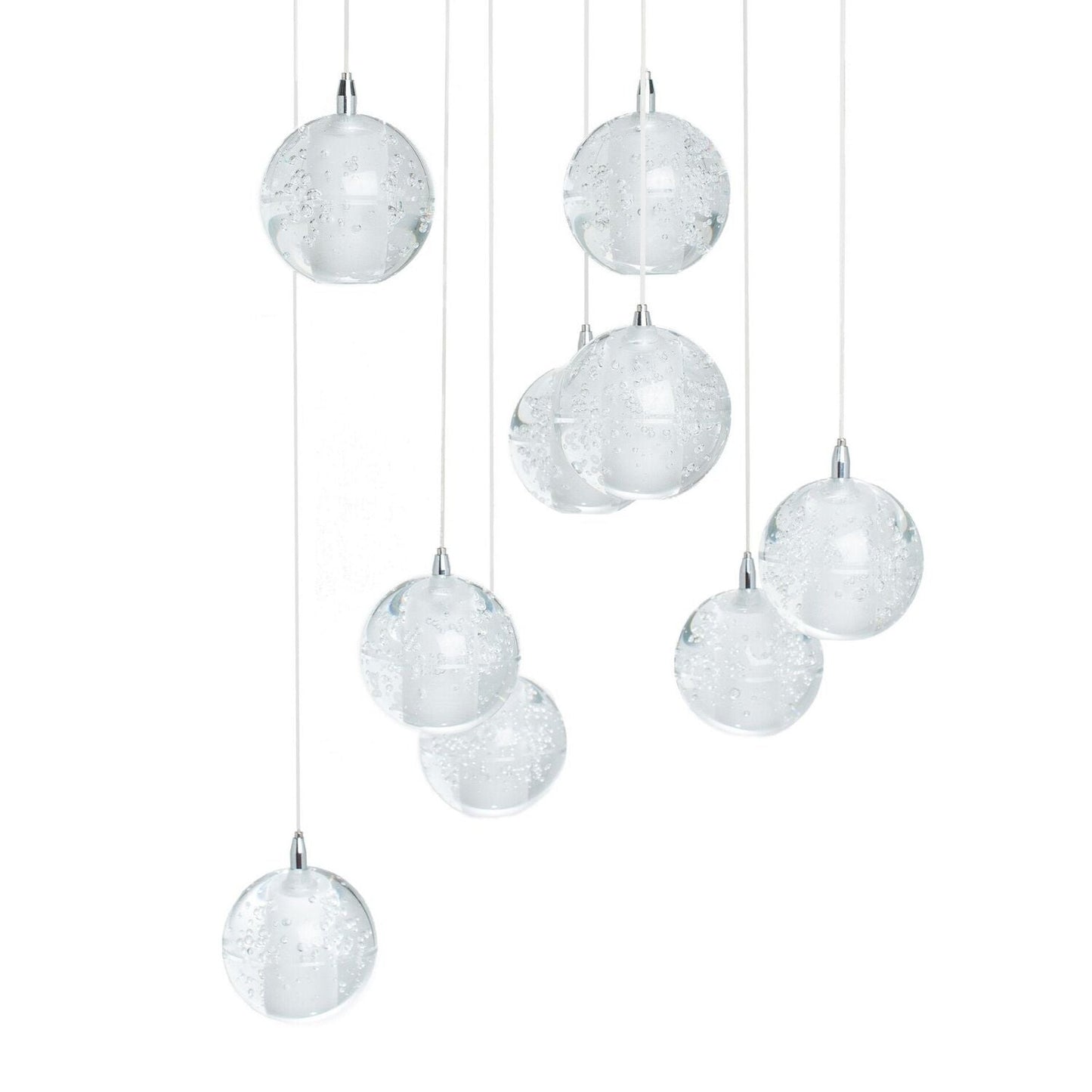 9 Light Crystal Spheres Chandelier - Round Chrome Canopy | Modern & Elegant LED Pendant