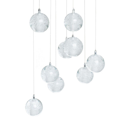 9 Light Crystal Spheres Chandelier - Round Chrome Canopy | Modern & Elegant LED Pendant