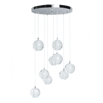 9 Light Crystal Spheres Chandelier - Round Chrome Canopy | Modern & Elegant LED Pendant