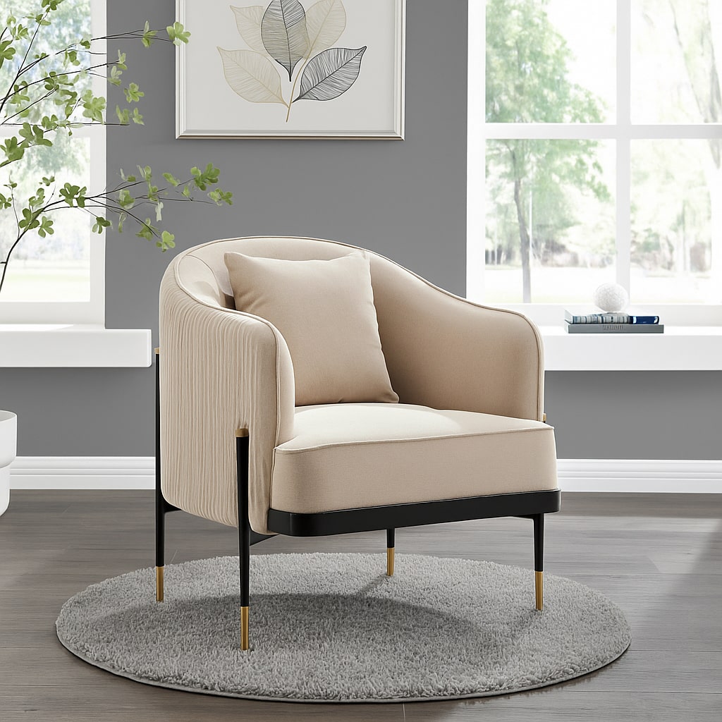 Versa Transitional Elegance Accent Chair // Beige, Black and Gold