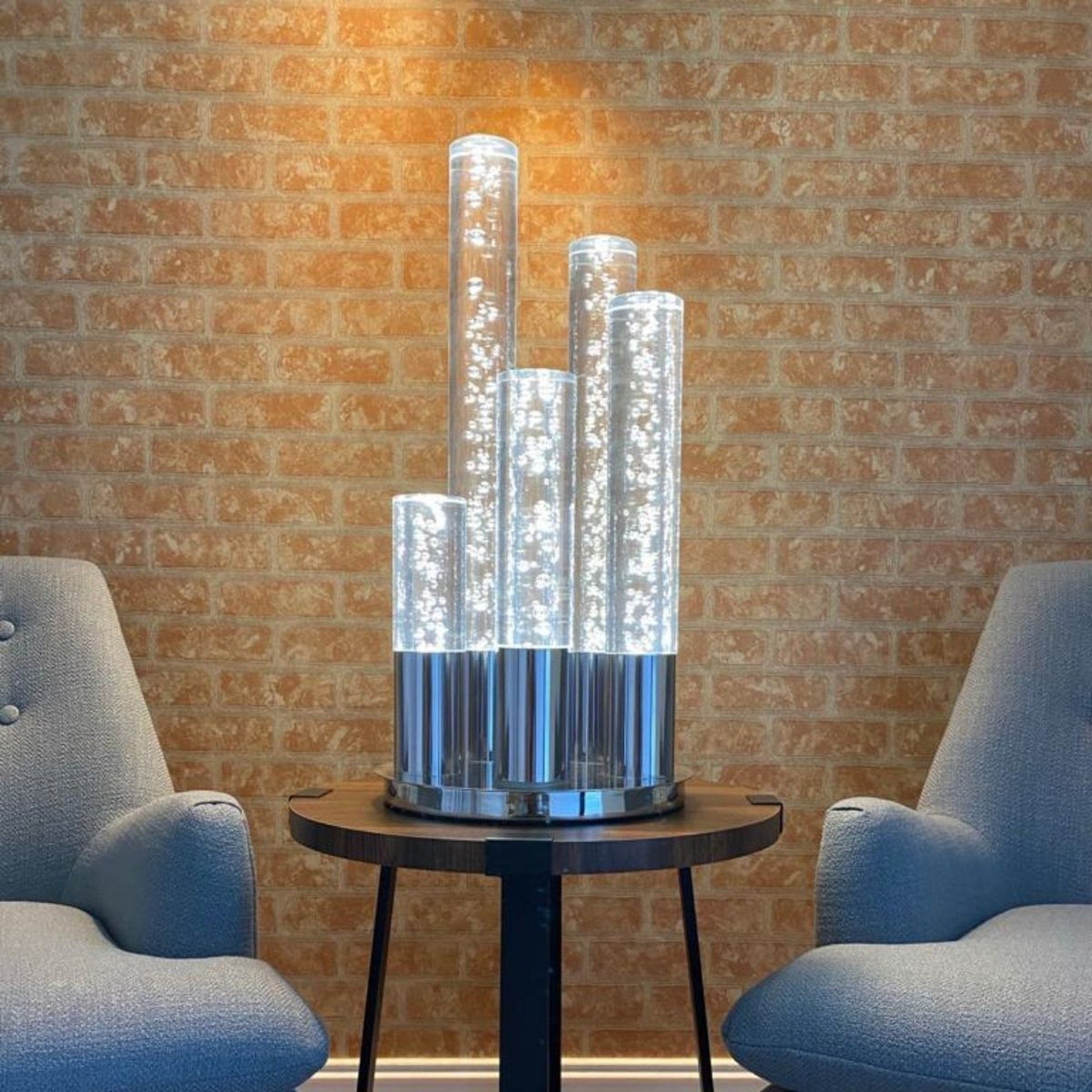 Acrylic Cylinder Dimmable Table Lamp - 5 Light Chrome | Modern LED Lamp with Crystal Cylinders