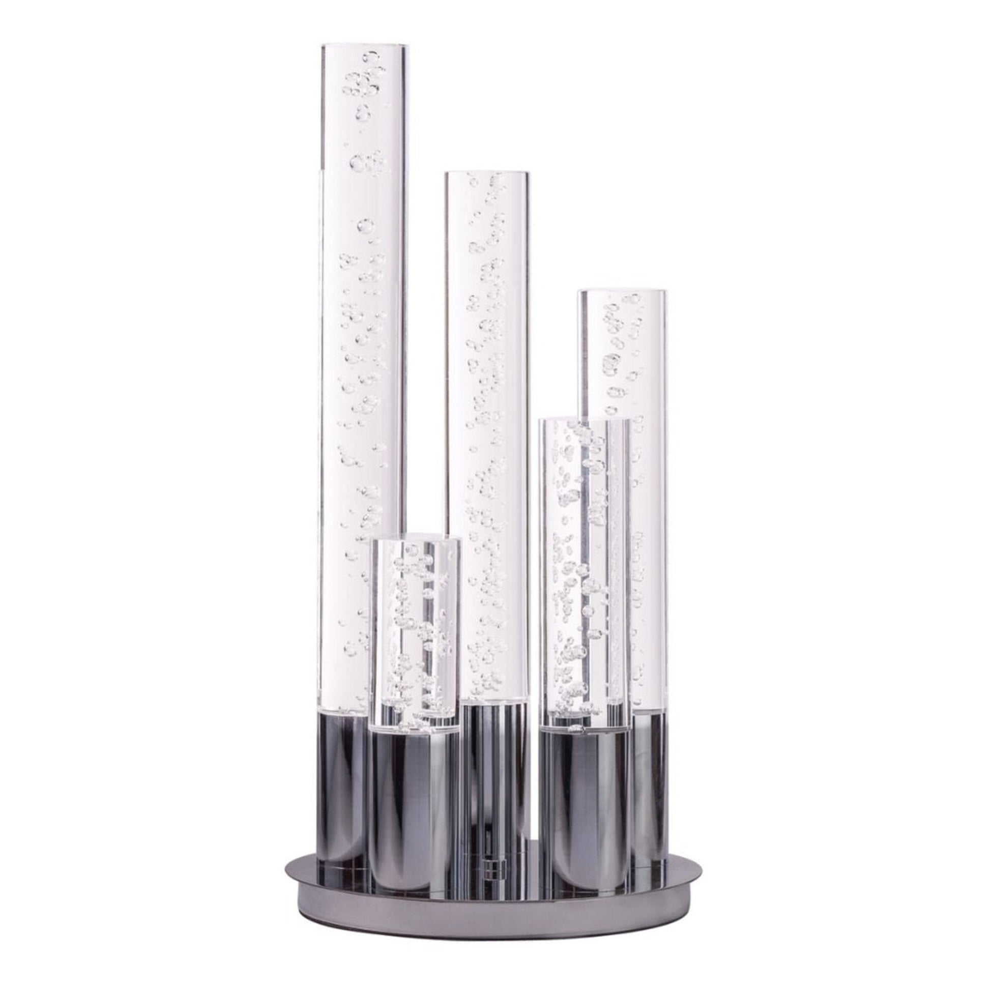 Acrylic Cylinder Dimmable Table Lamp - 5 Light Chrome | Modern LED Lamp with Crystal Cylinders