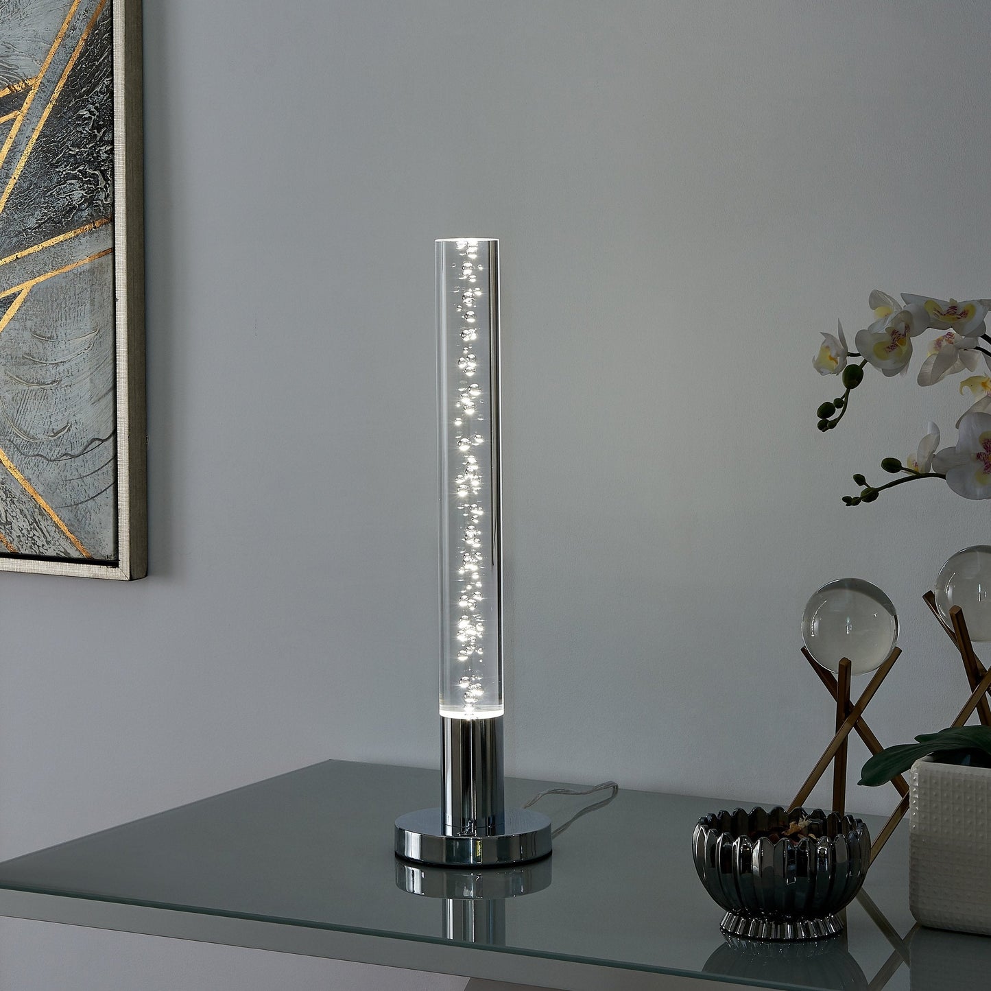 Acrylic Cylinder Table Lamp - 1 Light with Touch Switch | Modern LED Lamp with USB Integration