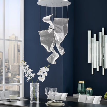 Acrylic Lace 5 Light Chandelier - Chrome | Modern Abstract Dimmable Pendant Lighting