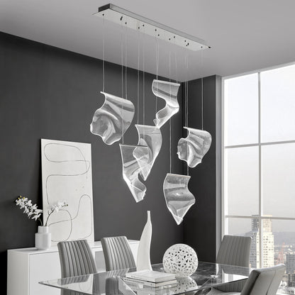 Acrylic Lace 6 Light Chandelier - Chrome | Modern Abstract Dimmable Lighting