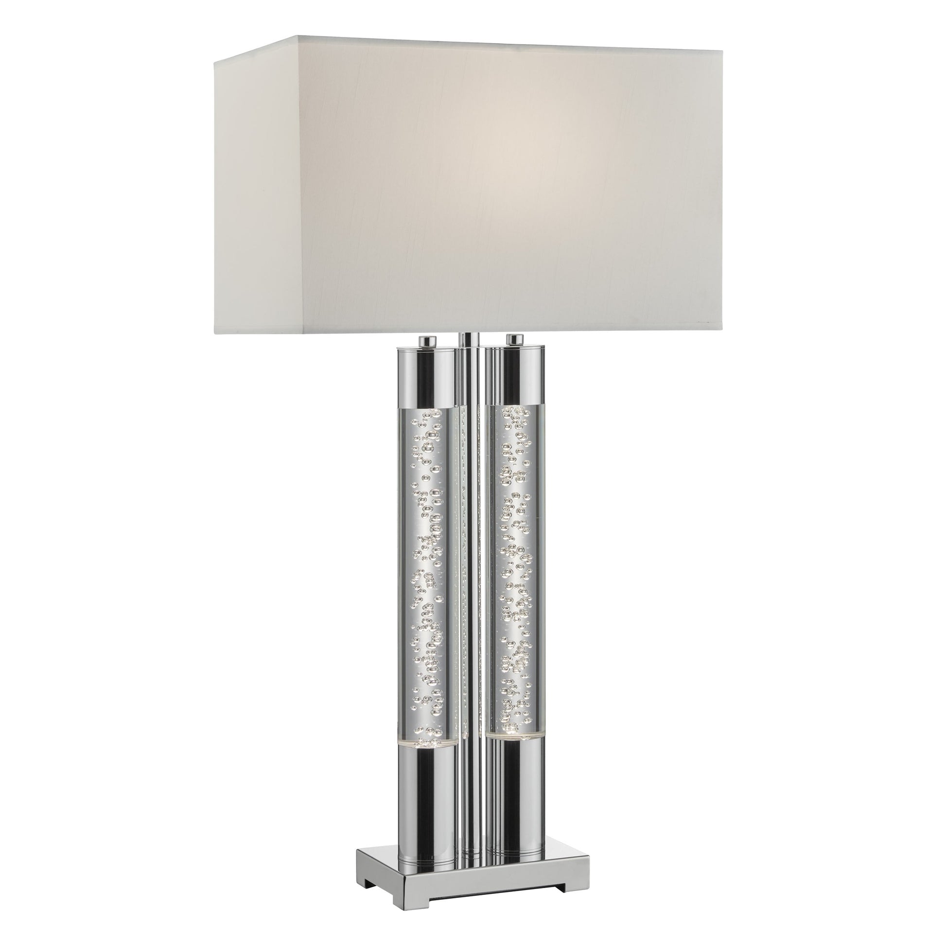 Acrylic Table Lamp - Chrome with Fabric Linen Shade | Modern Metal and Acrylic Design