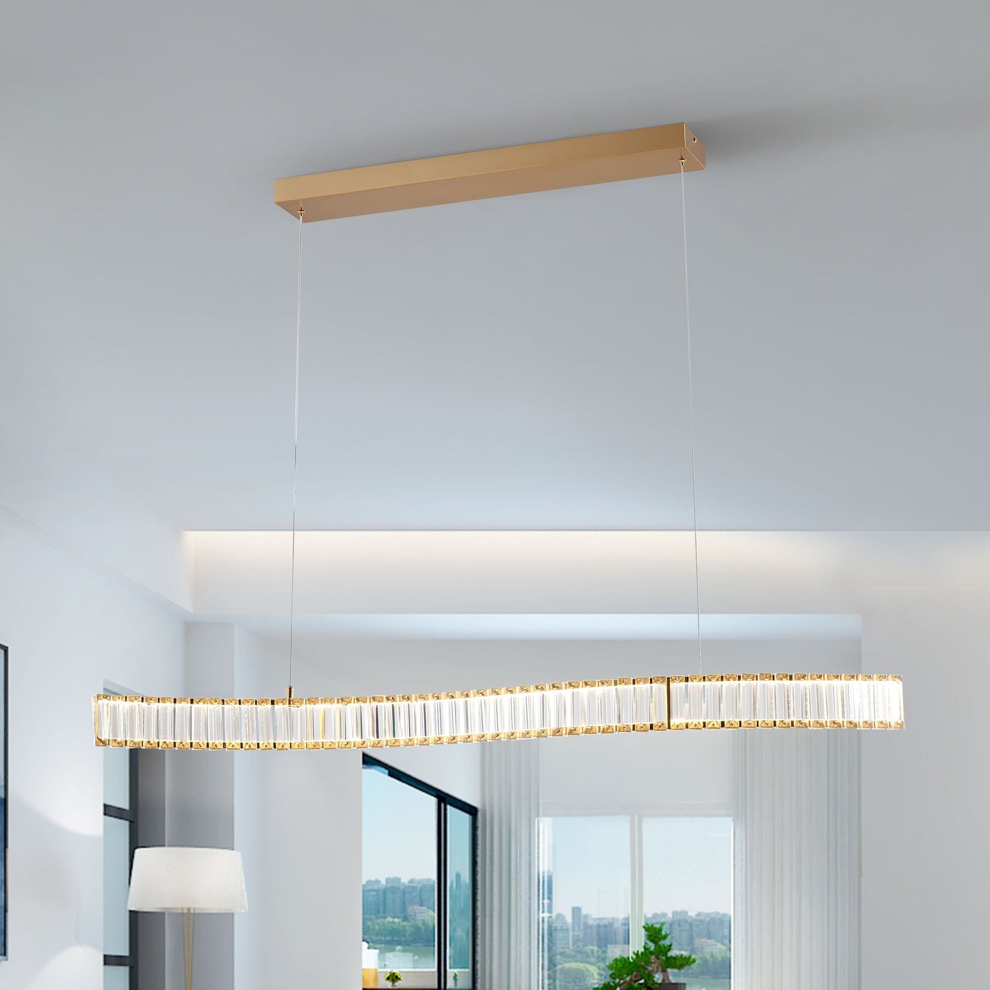 Alexandria Brushed Gold Chandelier - Adjustable CCT Lighting with Crystal Pendants