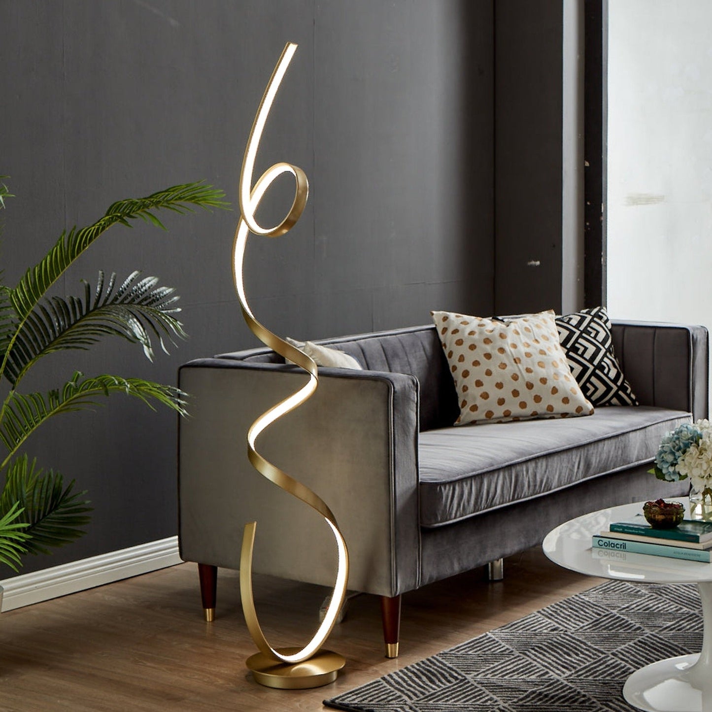 Amsterdam LED Sandy Gold 63-Inch Floor Lamp | Dimmable Modern Lighting with Foot Switch