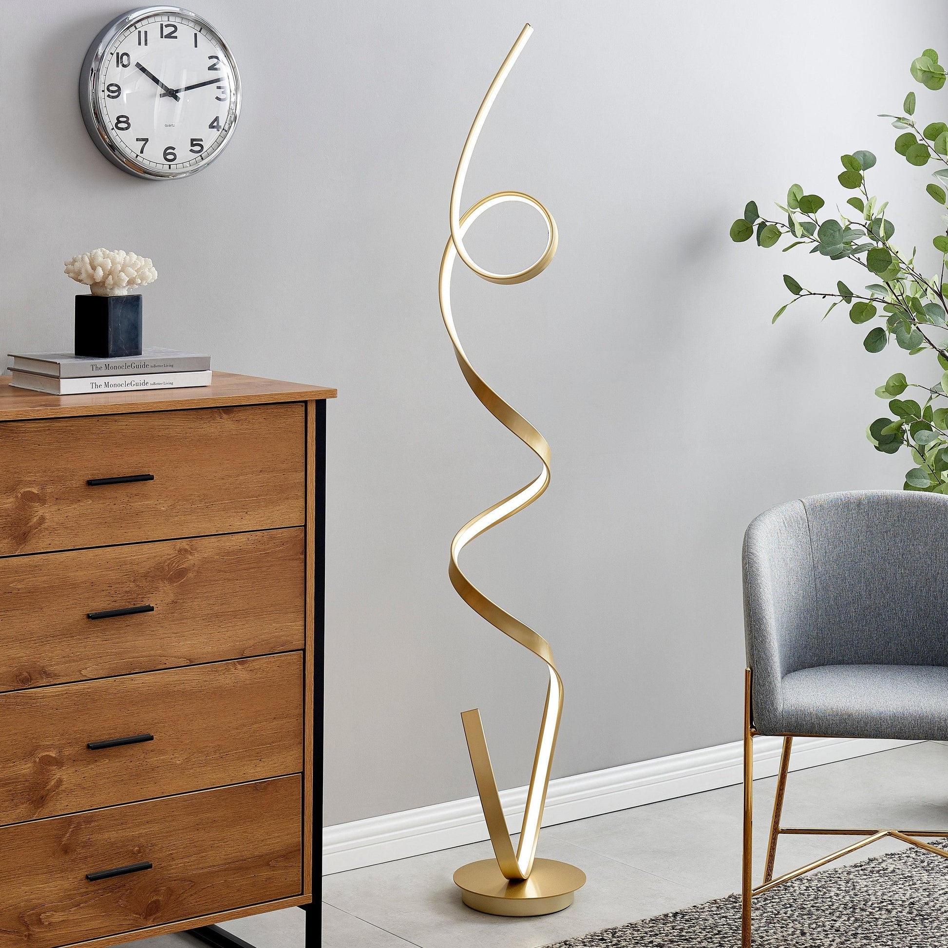 Amsterdam LED Sandy Gold 63-Inch Floor Lamp | Dimmable Modern Lighting with Foot Switch