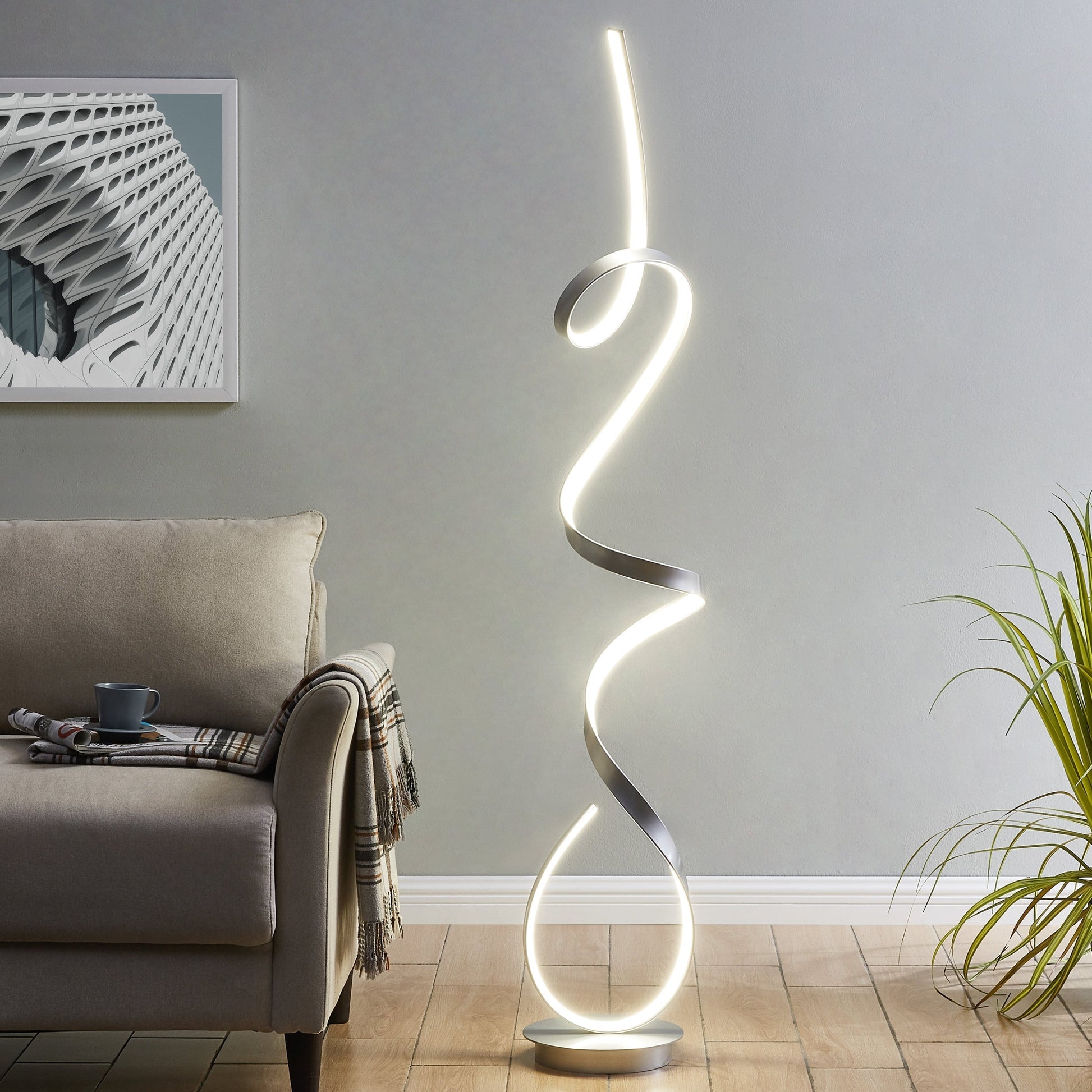 Amsterdam LED Silver 63-Inch Floor Lamp | Dimmable Modern Lighting with Foot Switch