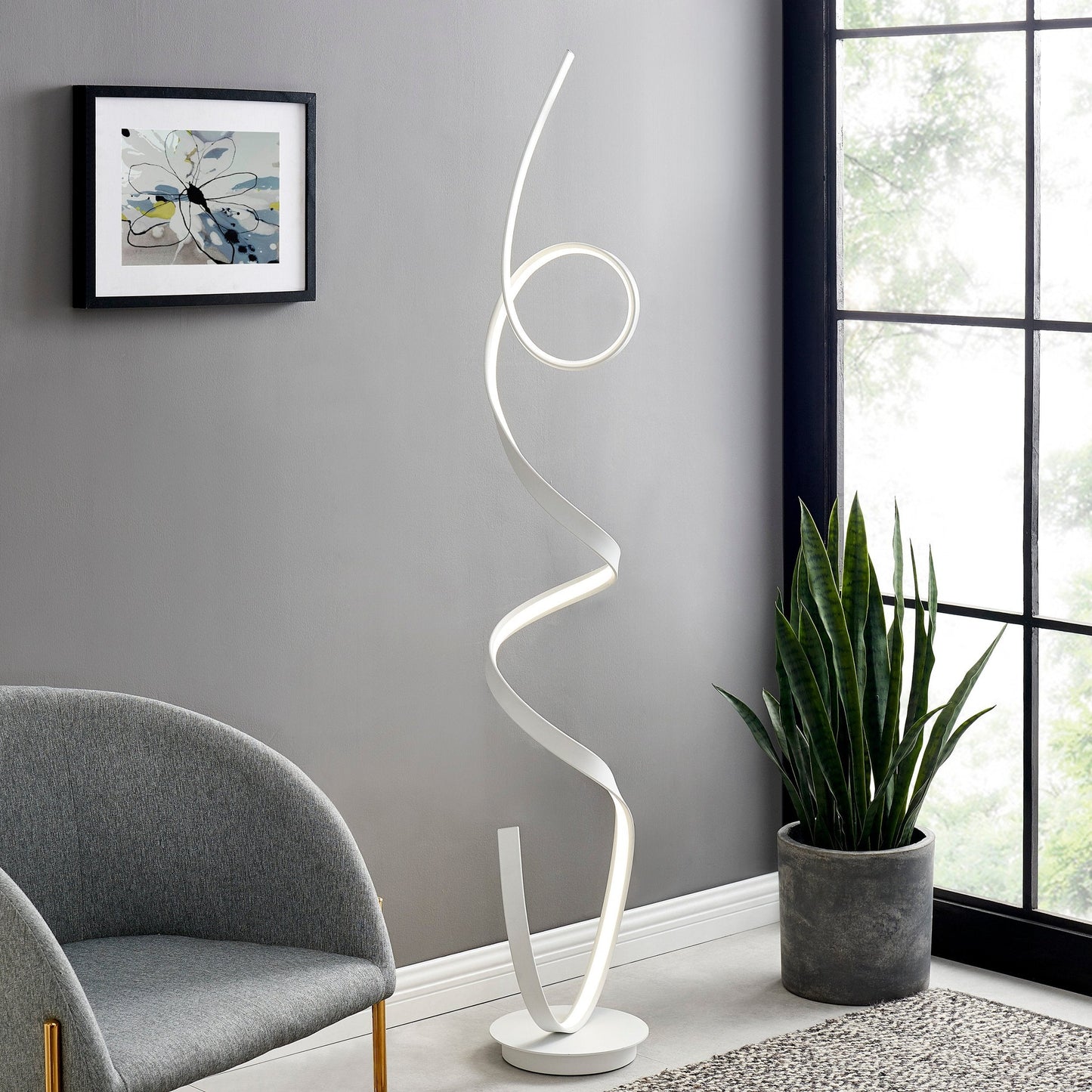 Amsterdam LED White 63-Inch Floor Lamp | Dimmable Modern Lighting with Foot Switch