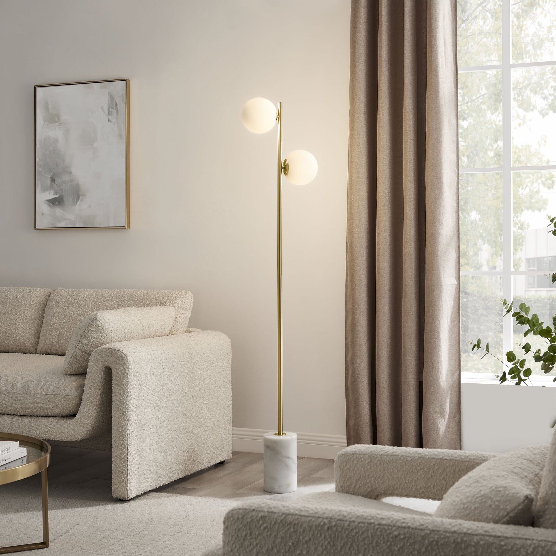 Anechdoche 2 Lights Gold and White Floor Lamp | Modern Elegant Lighting with Marble Base