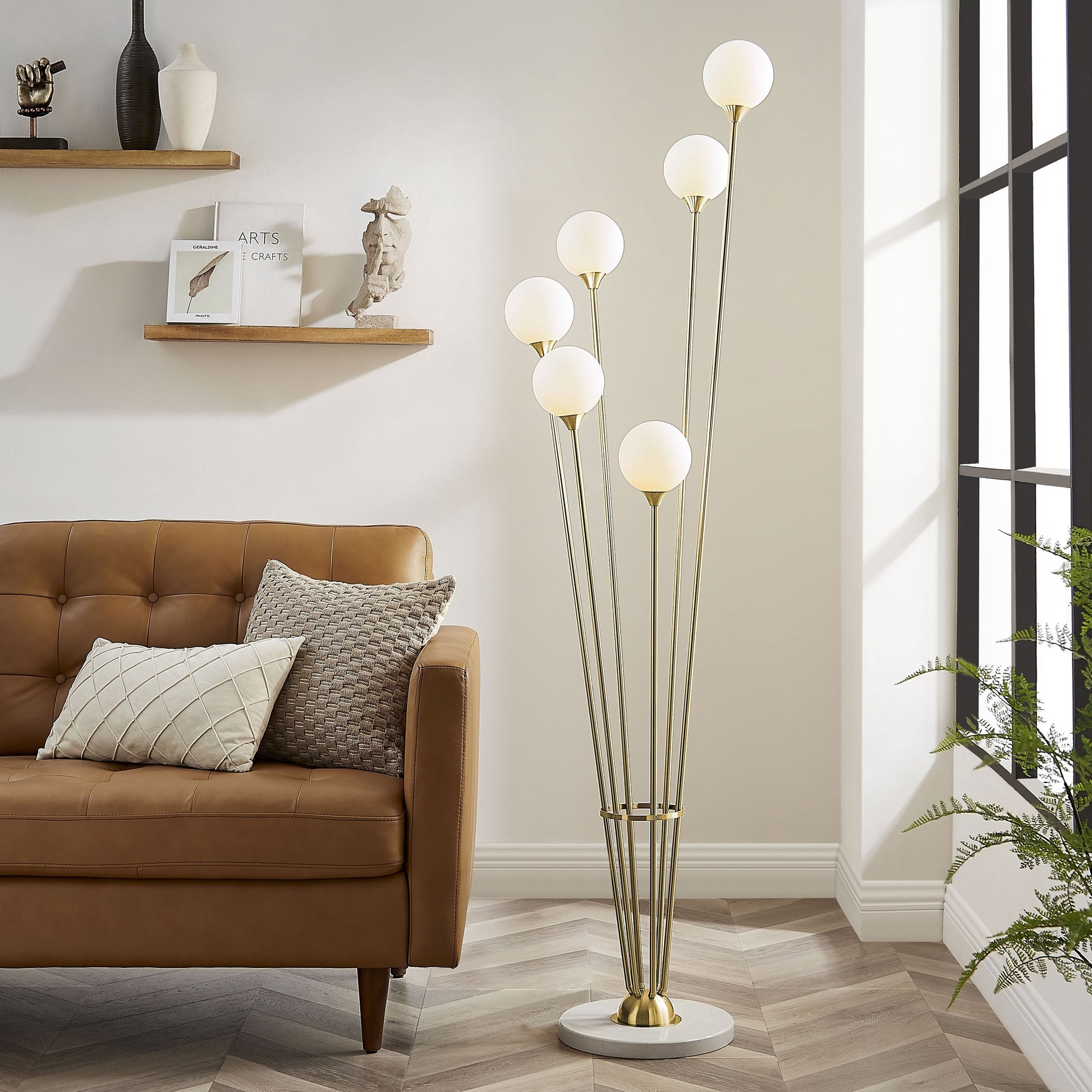 Anechdoche 6 Lights Gold and White Floor Lamp | Modern Elegant Lighting with Marble Base