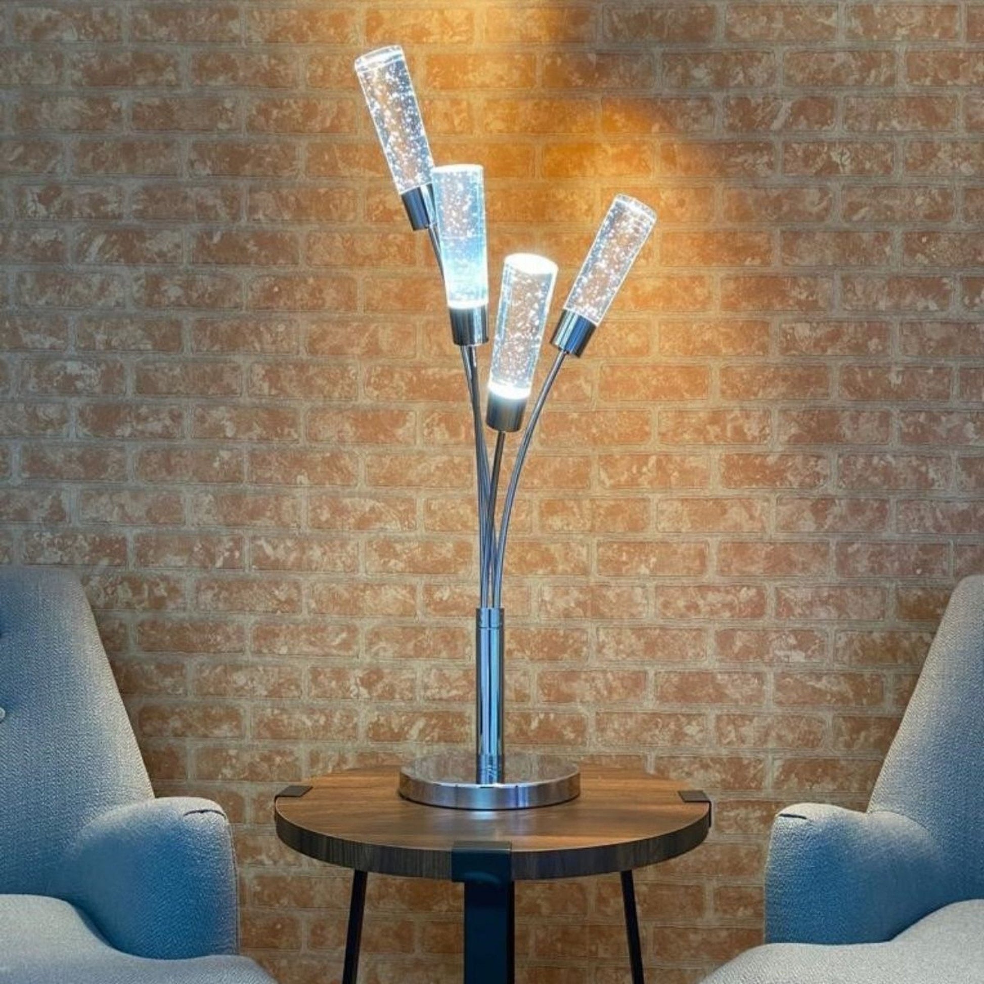 Blooming in Acrylic Table Lamp - 5 Light Chrome | Modern LED Lamp with Crystal Cylinders