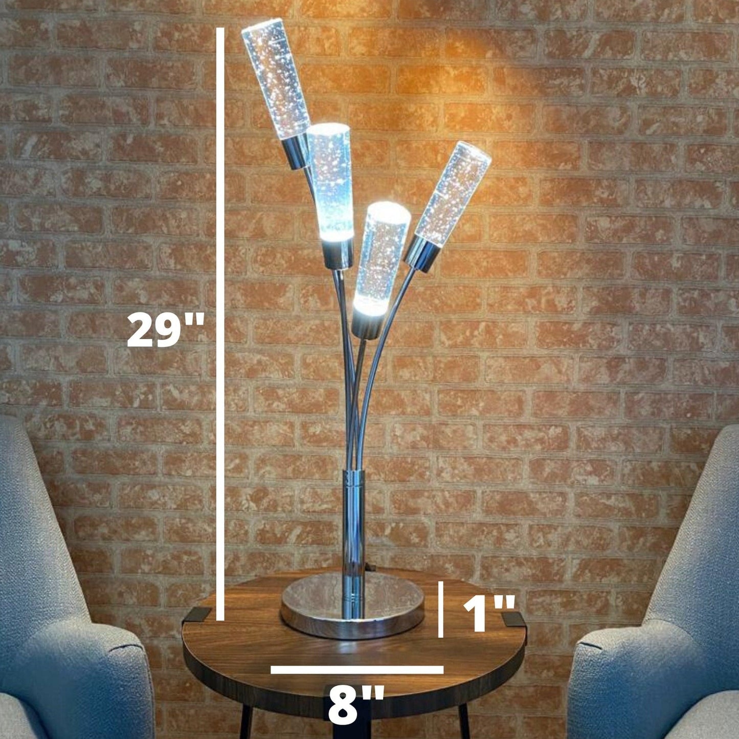 Blooming in Acrylic Table Lamp - 5 Light Chrome | Modern LED Lamp with Crystal Cylinders