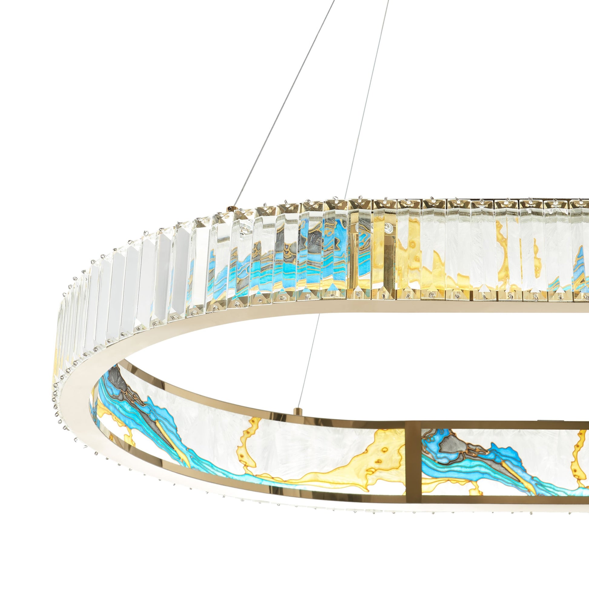 Boeseman's Colorful 1-Tier Squoval Chandelier - Gold Finish with Stained Glass Effect and K9 Crystals