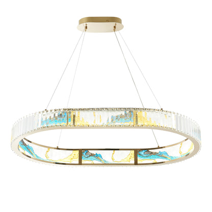 Boeseman's Colorful 1-Tier Squoval Chandelier - Gold Finish with Stained Glass Effect and K9 Crystals