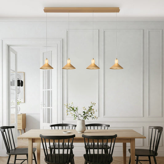 Spanish Alabaster & Aluminum Four-Light Chandelier