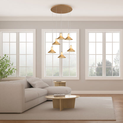 Spanish Alabaster & Aluminum Six-Light Chandelier