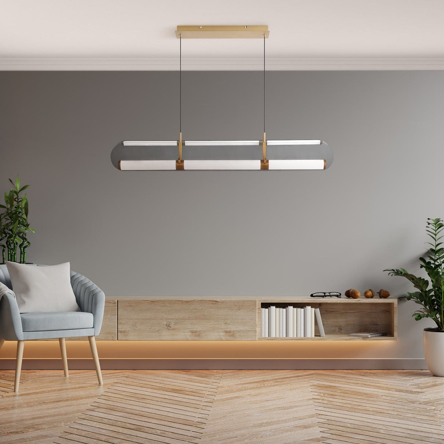 Rectangular Painted Antique Brass Chandelier