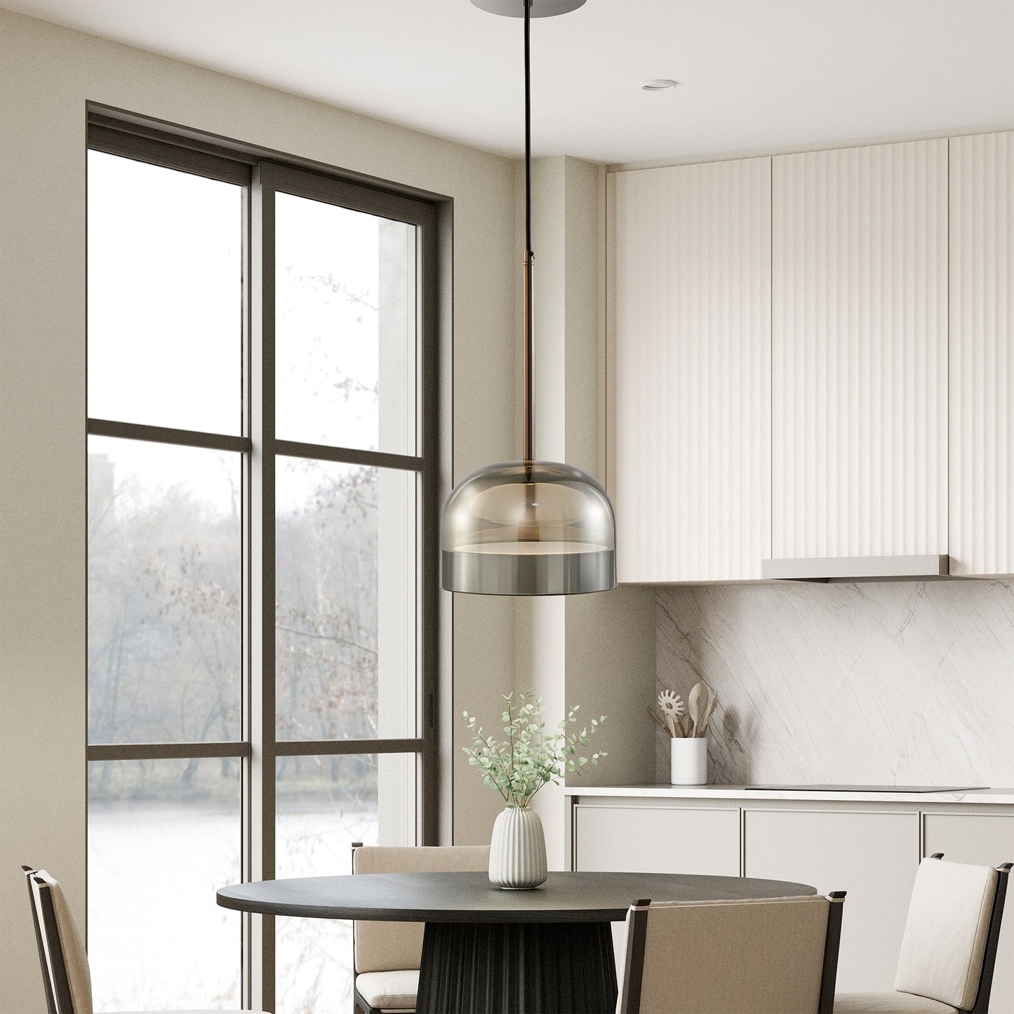 Iron and Smoky Glass Pendant // Black