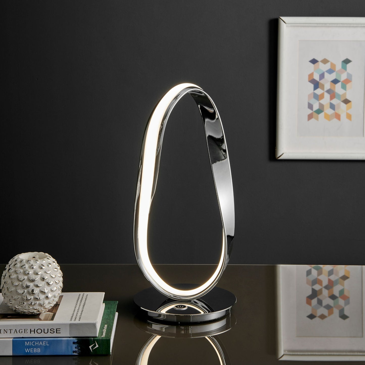 Carter Table Lamp - Chrome | Oval-Shaped Design with 3-Way Touch Control and Dimmable Lighting