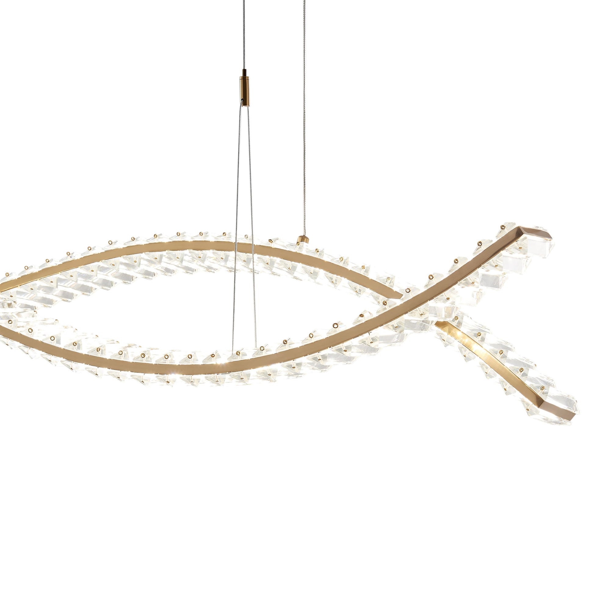 Charlotte Brushed Gold 40-Watt Integrated LED Chandelier - Adjustable CCT Lighting with Crystal Pendants