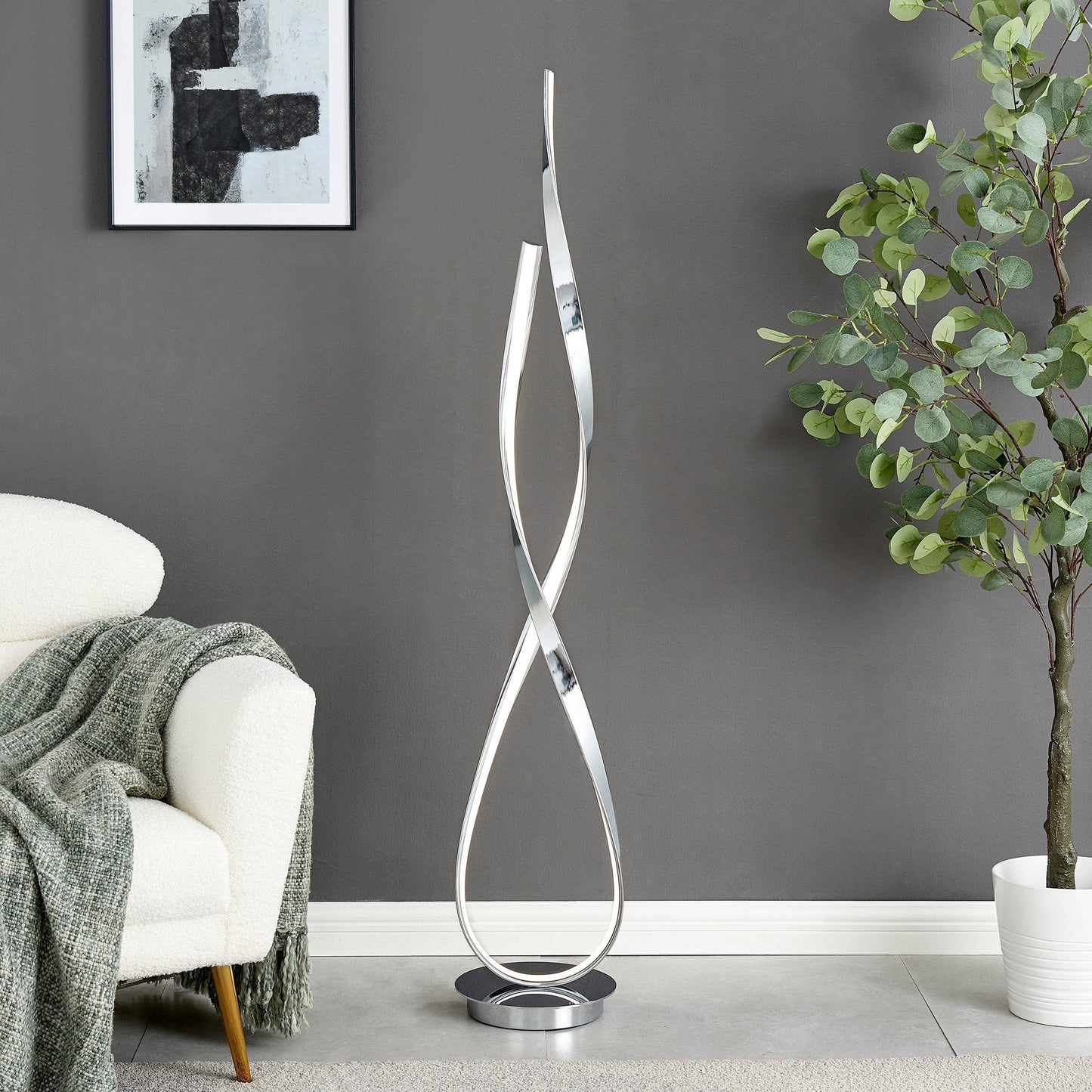 Chrome Vienna LED 55" Tall Floor Lamp | Dimmable Modern Lighting with Futuristic Design