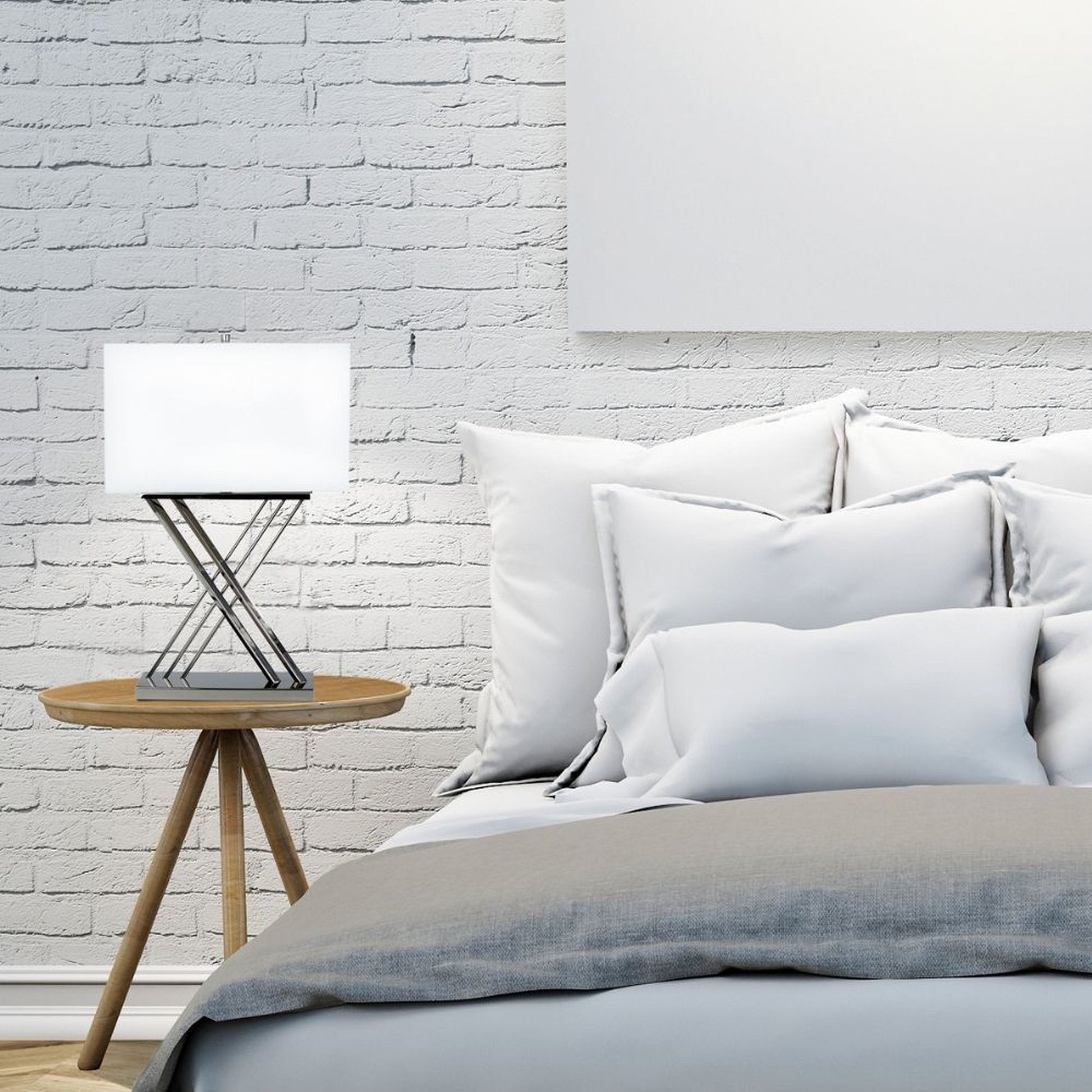 Chrome X Table Lamp - 1 Light | Modern Design with White Linen Shade