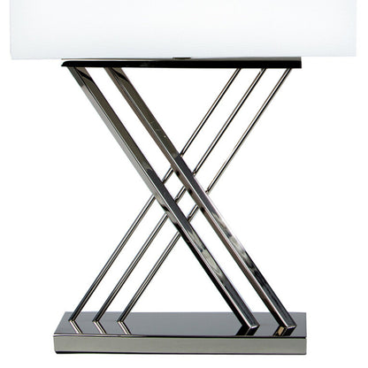 Chrome X Table Lamp - 1 Light | Modern Design with White Linen Shade