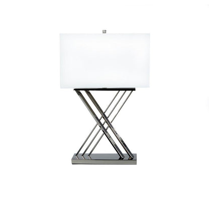 Chrome X Table Lamp - 1 Light | Modern Design with White Linen Shade