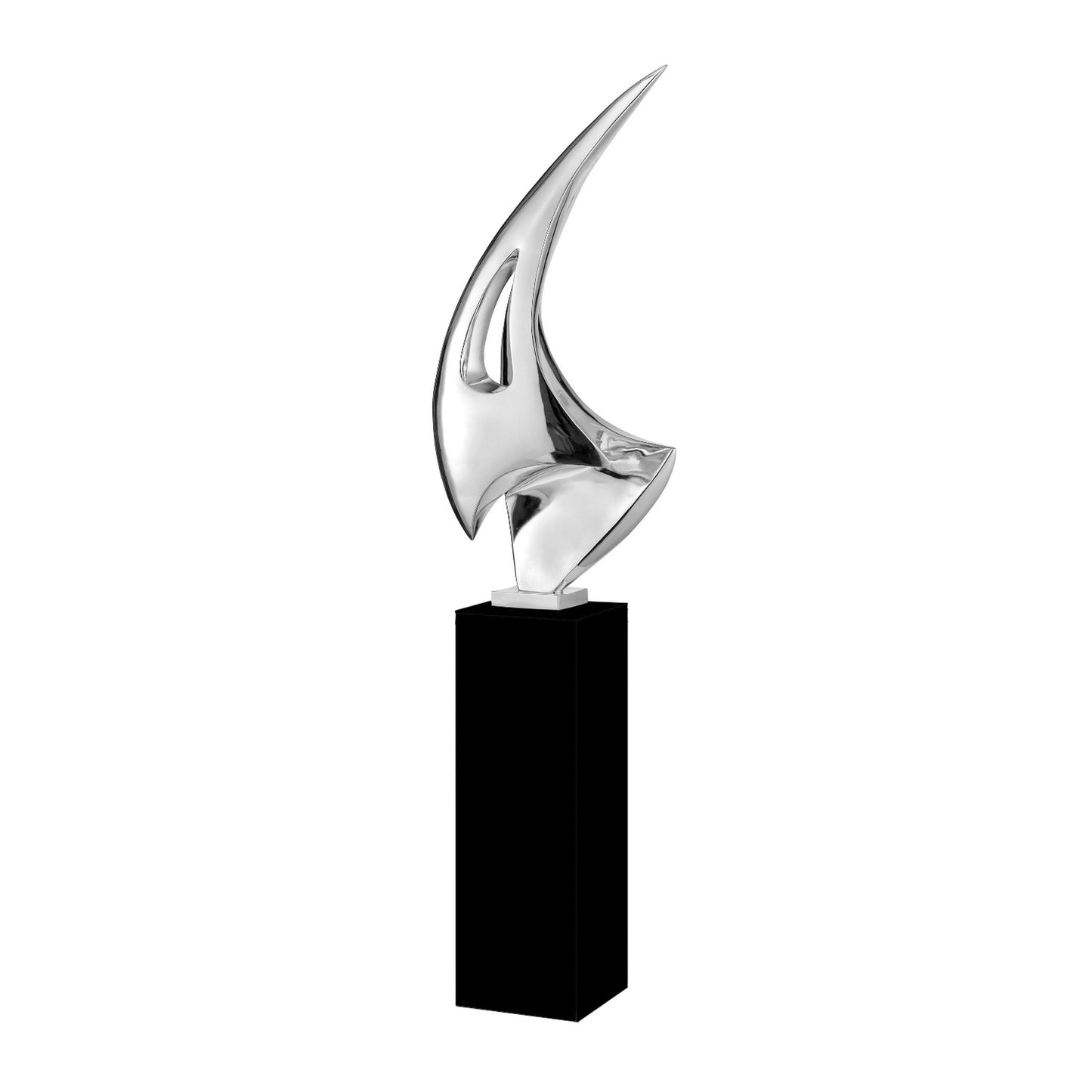 Chrome Sail Floor Sculpture With Black Stand, 70" Tall