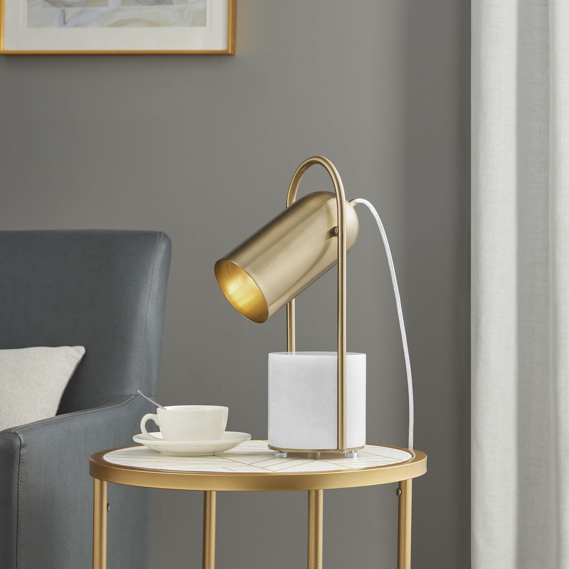 Chrysalism Gold and Marble Table Lamp | Mid-Century Modern LED Lamp with Elegant Design