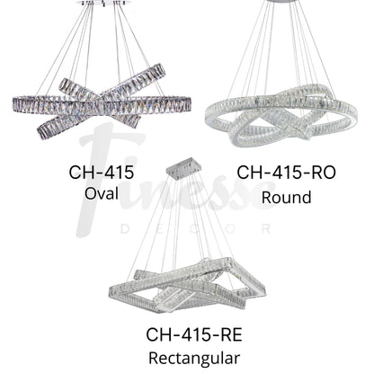 Crystal Elegance LED Chandelier - 3 Adjustable Ovals | Modern & Glamorous Crystal Lighting