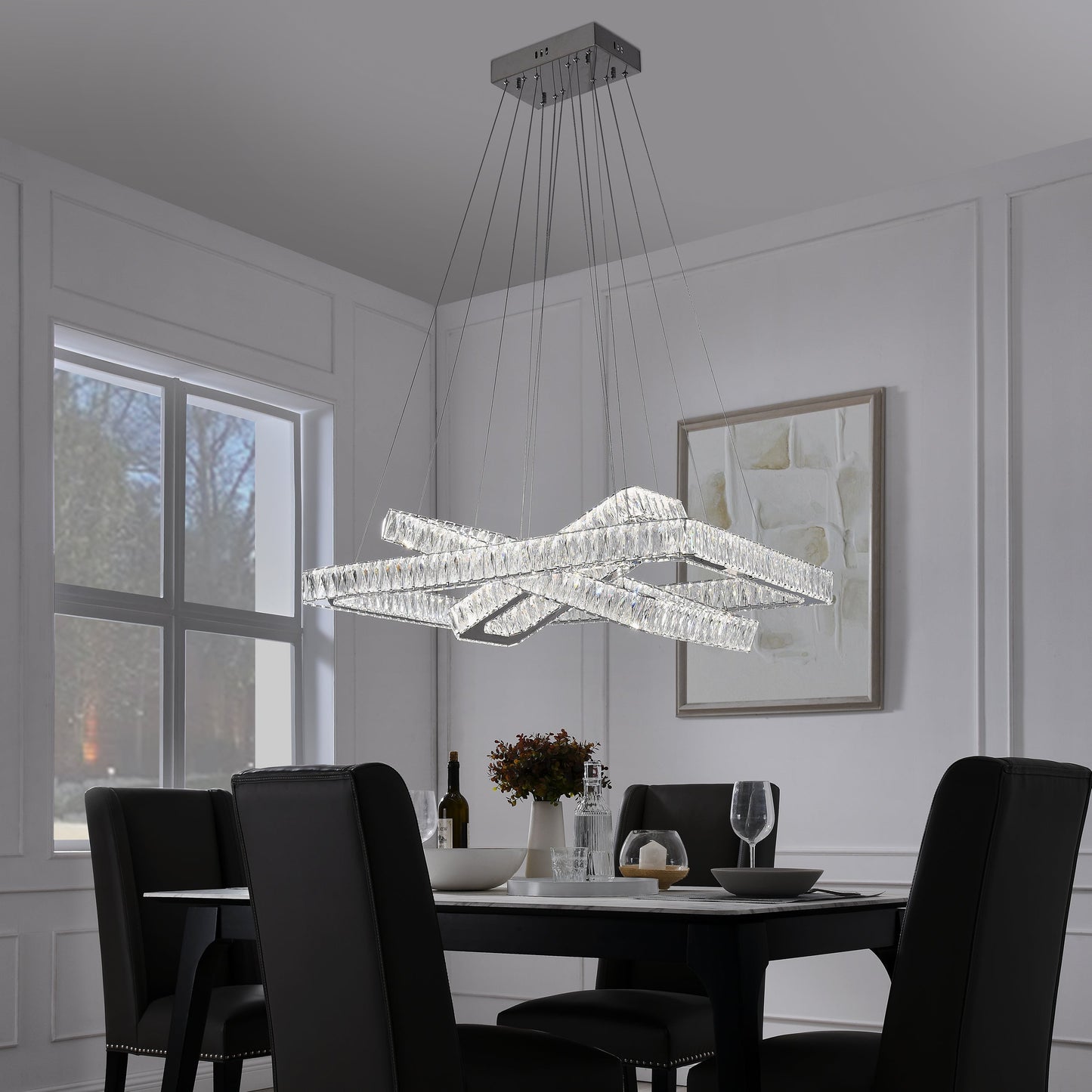 Crystal Elegance LED Chandelier - 3 Adjustable Rectangles | Modern & Luxurious Crystal Lighting