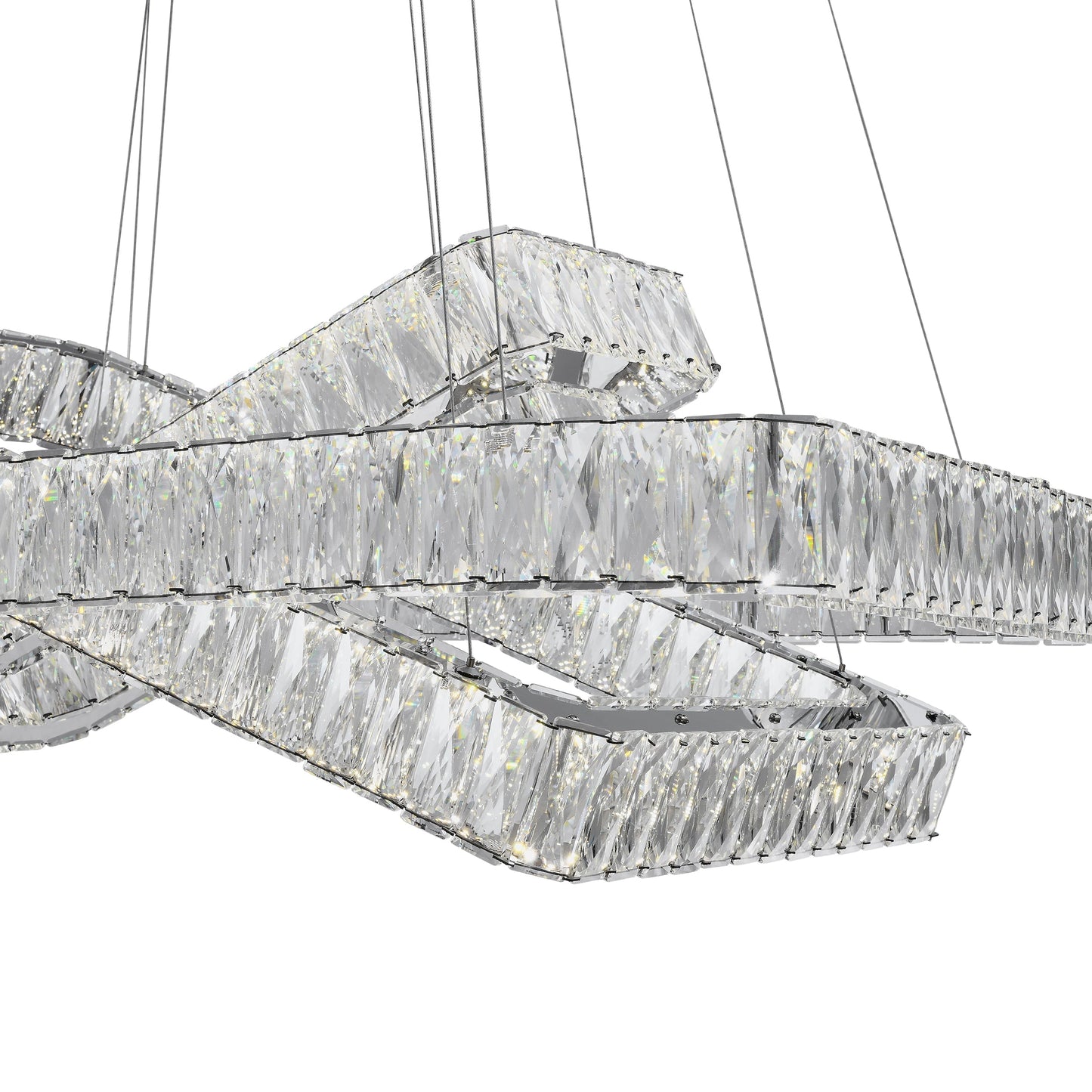 Crystal Elegance LED Chandelier - 3 Adjustable Rectangles | Modern & Luxurious Crystal Lighting