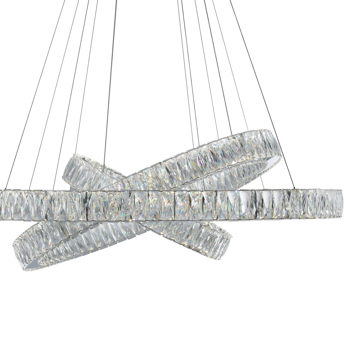 Crystal Elegance Three Ring LED Chandelier - Adjustable Modern Crystal Lighting | 100W