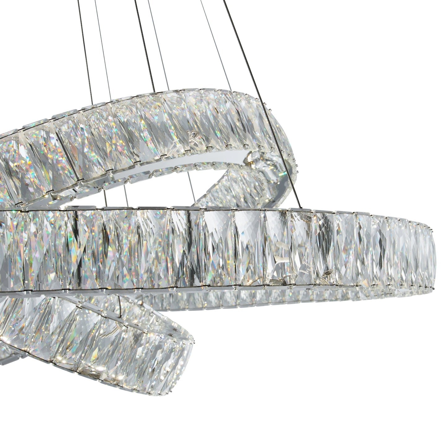 Crystal Elegance Three Ring LED Chandelier - Adjustable Modern Crystal Lighting | 100W