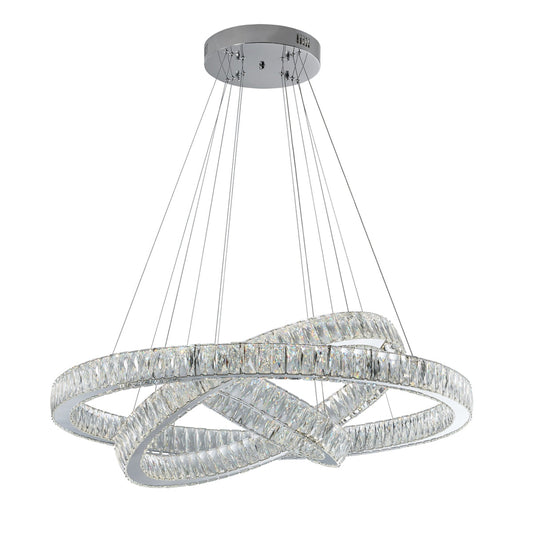 Crystal Elegance Three Ring LED Chandelier - Adjustable Modern Crystal Lighting | 100W