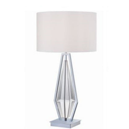 Crystal Syzygy Table Lamp - 1 Light | Stainless Steel & Iron Base with White Linen Shade