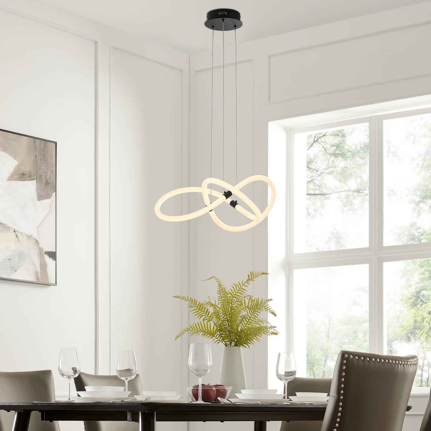 Daisy LED Adjustable Chandelier - Matte Black, Infinity Knot Design, Dimmable