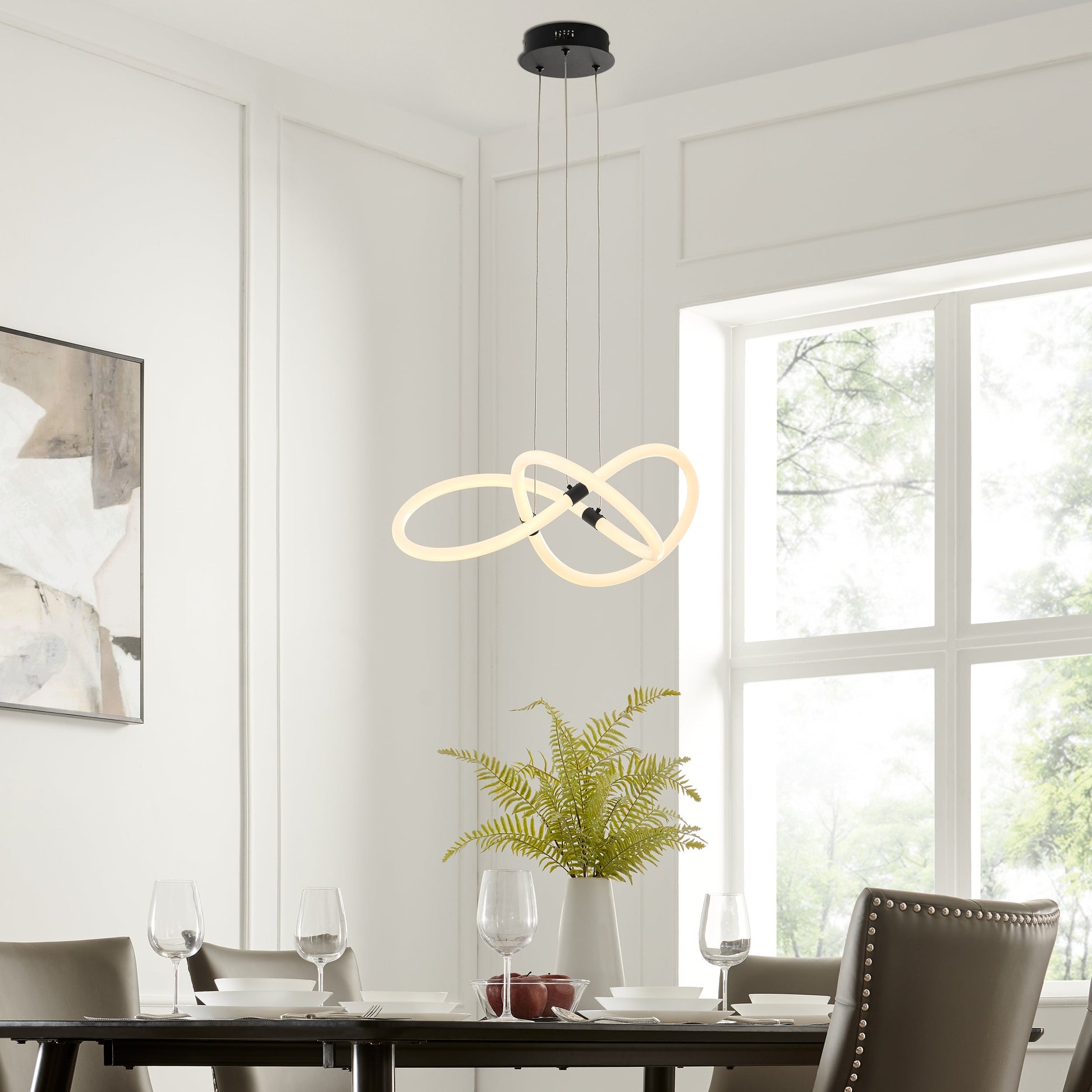 Daisy LED Adjustable Chandelier - Matte Black, Infinity Knot Design, Dimmable