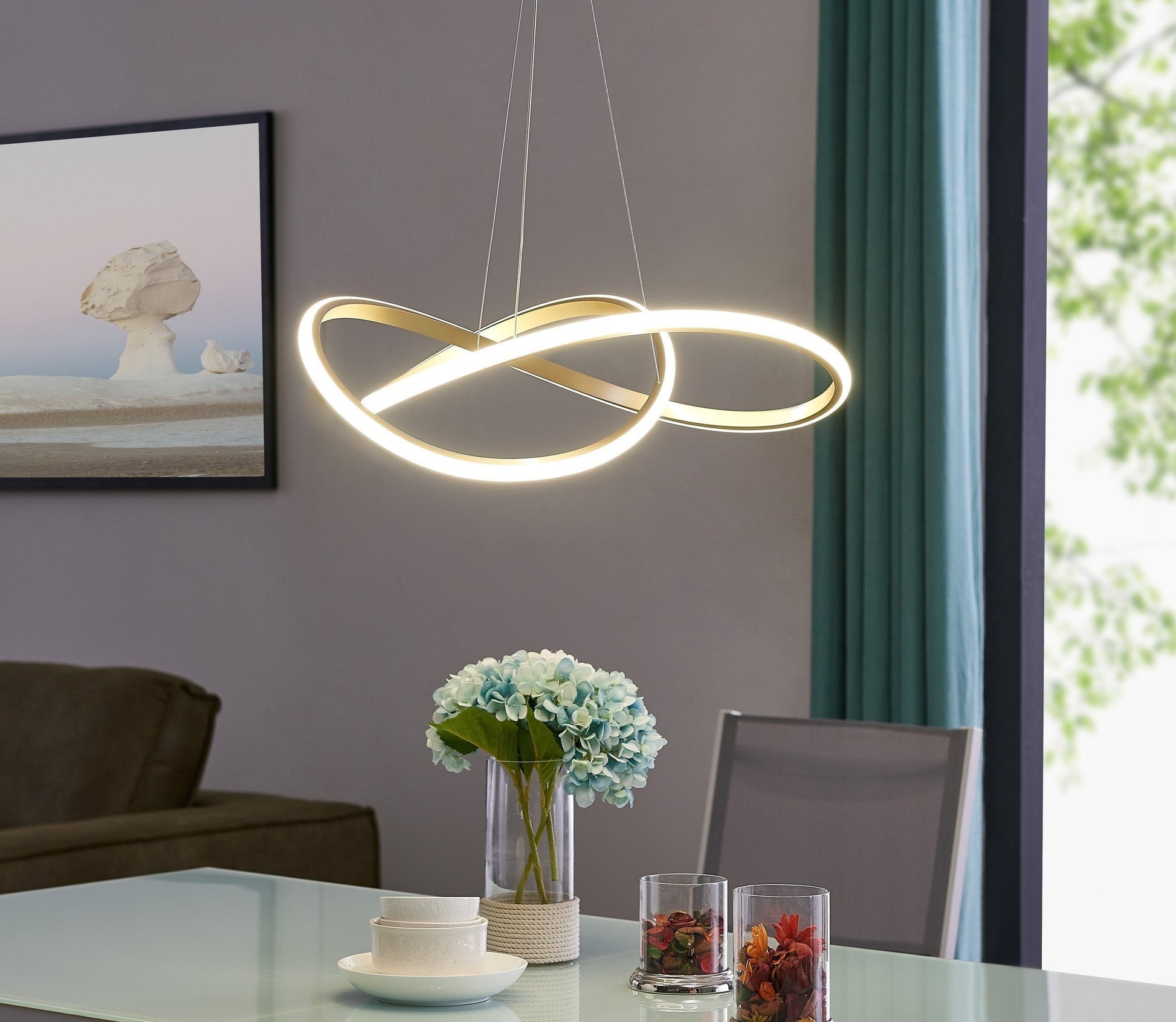 Edinburgh LED Chandelier - Gold, Modern Horizontal Pendant Light Fixture