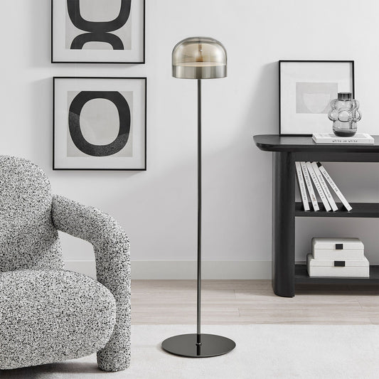 Iron and Smoky Glass Floor Lamp // Black
