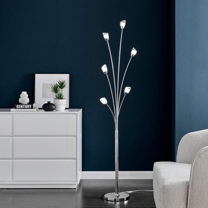 Flower Acrylic Floor Lamp - 6 Light | Tulip-Shaped Modern LED Lighting with Chrome Finish